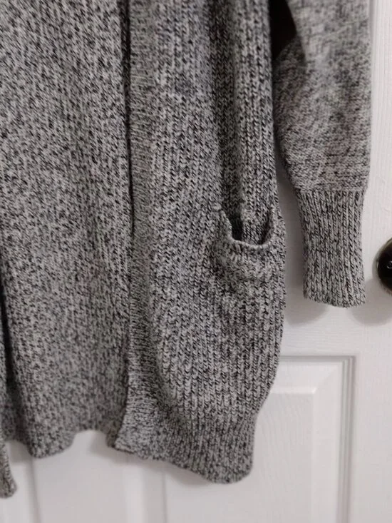 RDI Marled Knit Open Cardigan Size M Gray Elbow Patch Cozy Layering Sweater - Picture 6 of 13